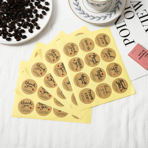 Kraft paper heart Thank you resealable sticker decorative sticker self-adhesive baking resealable sticker 12 pieces