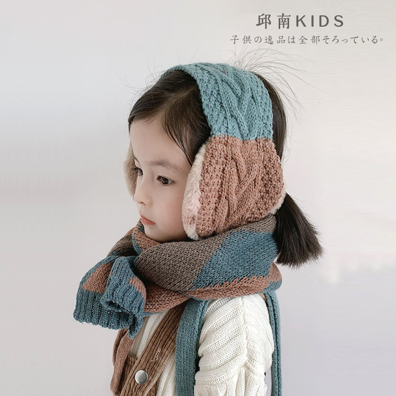 邱南 韩版儿童围巾英伦格子毛线针织童围巾时尚潮围巾女 格子围脖|ru