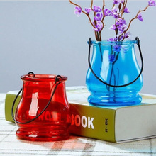 彩色玻璃南瓜水培花卉容器小雙耳吊瓶懸掛玻璃花瓶插花瓶