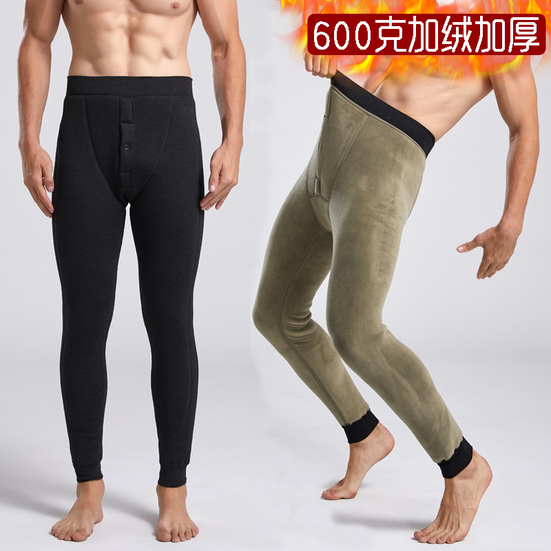 男士棉裤高腰加绒加厚色拉姆驼绒保暖裤大码中老年加肥加大秋裤男