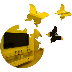 三隻蝴蝶裝飾鏡 鏡面牆貼廠家直銷3d立體25X25cm圓盤 帶背膠自粘