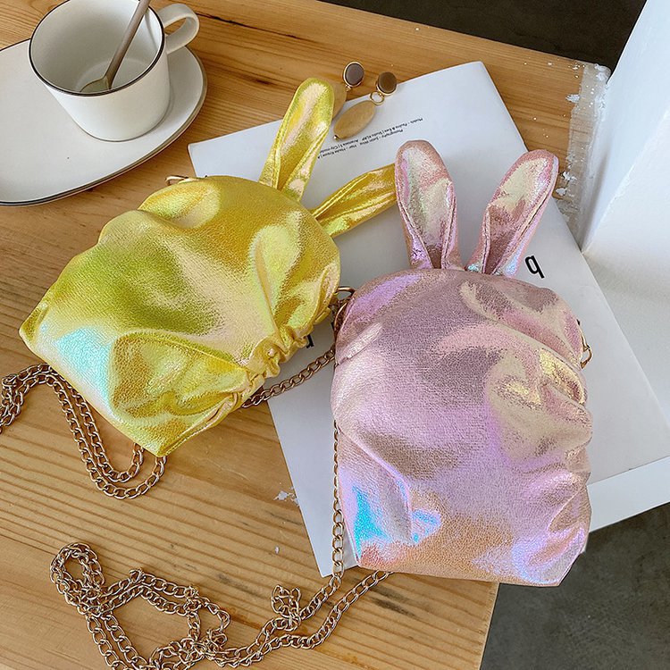 Korean  New Trendy  Cute Cartoon Laser Colorful Girl Cute Funny Rabbit Ears Pu Chain Small Shoulder Bag Mobile Phone Bag Nihaojewelry Wholesale display picture 100