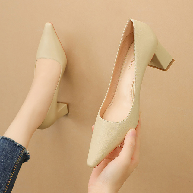 Fashion pointed shallow high heels show thin professional ol women’s shoes thick heels women’s shoes