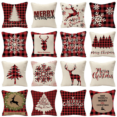 18'' Cushion Cover Pillow Case Christmas Plaid linen pillow case holiday home decoration sofa cushion cover customization