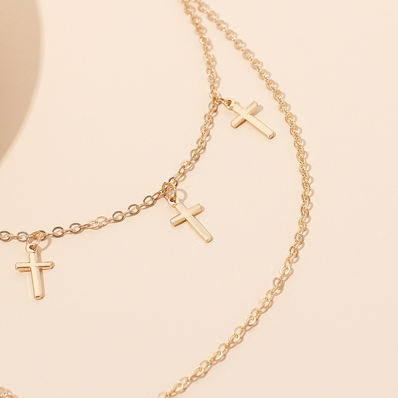 10g Weight Necklace Classification Wedding, Travel Occasion Women'S Gender Gold Color Multi-layer Tassel Cross Necklace 5