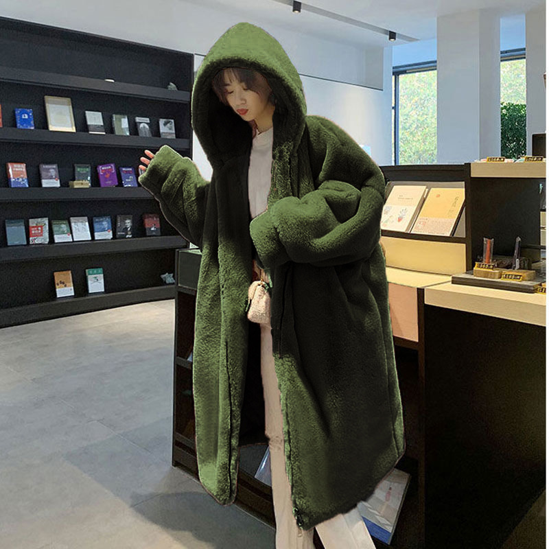Easy leisure time winter Sweater Fur imitation coat Women's wear Mid length version Hooded Korean Edition Hair Plush fashion Belly