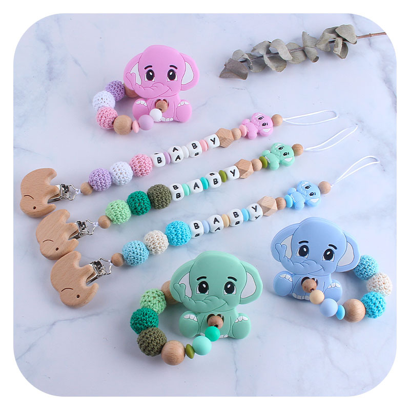 Nueva haya chupete clip elefante mordedor pulsera bebé de silicona elefante molar juguete chupete cadena anti-caída de la cadena