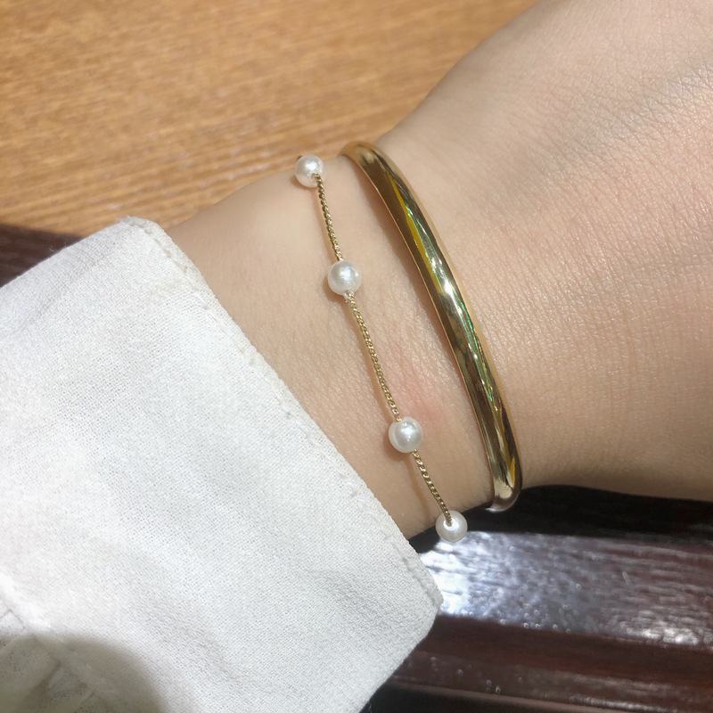 Fashion double layer geometric pearl bracelet