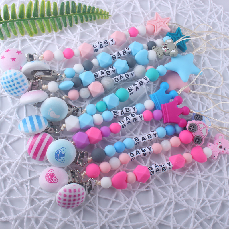 Estrella de cinco puntas bebé silicona chupete cadena clip bebé dientes molienda cadena anti-gota cadena chupete clip