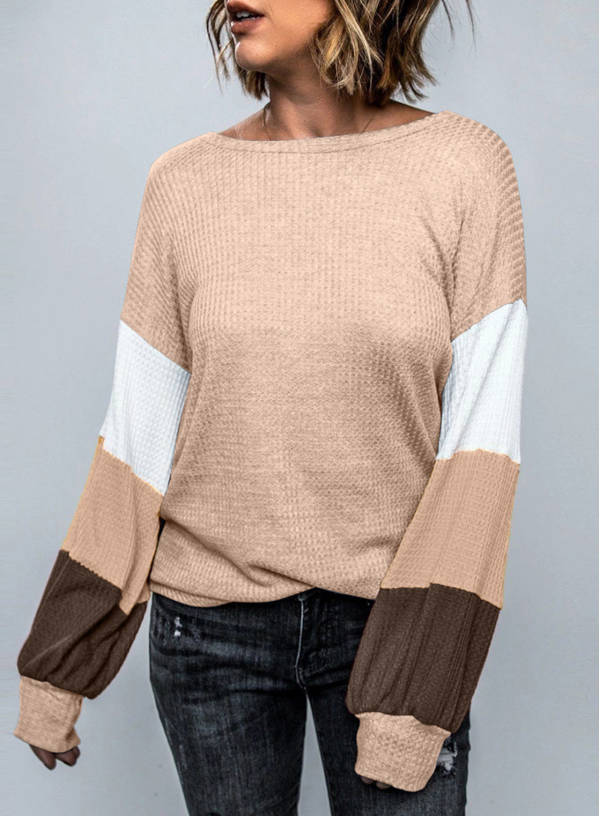 lantern long sleeve hit color round neck casual ladies sweater  NSSI2968