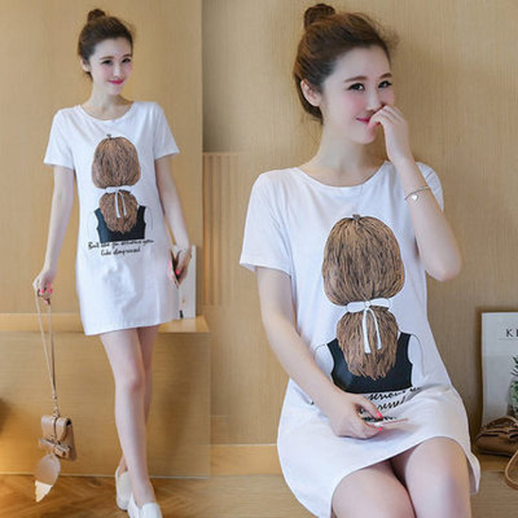 Wholesale 2021 summer new women's Korean dress print female long section short-sleeved T-shirt female student bottoming