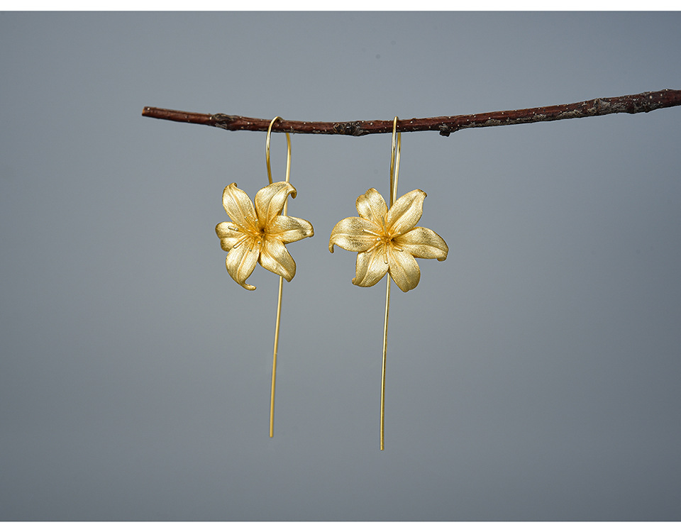 8g Weight 0.03µm-0.05µm Gold Plating Thickness 1 Pair 925 Sterling Silver Flower Drop Earrings