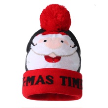 2021亞馬遜新款針織帽帶燈聖誕帽萬聖節LED帽 毛線帽發光帽燈帽童