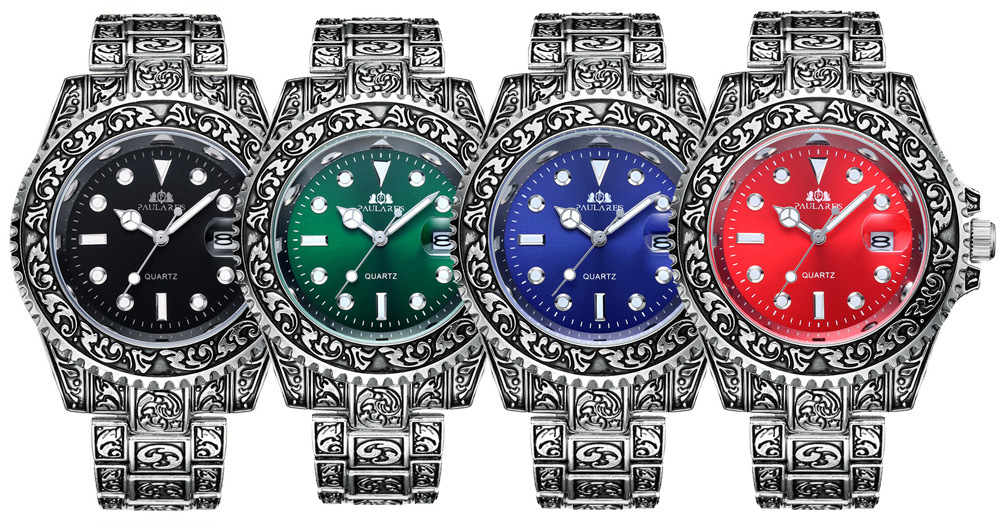 Montre homme à quartz sculptée avec calendrier fantôme d'eau lumineuse MONTRE À QUARTZ_voghion.com