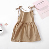 Brand summer solid children's dress, European style, cotton and linen