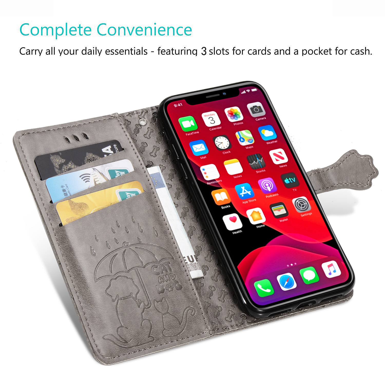 Embossed Leather Phone Case Wallet Card Holder For Iphone_voghion.com