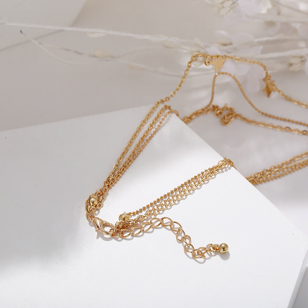 hot sale star crescent three-layer necklace creative retro simple alloy clavicle chain wholesale nih