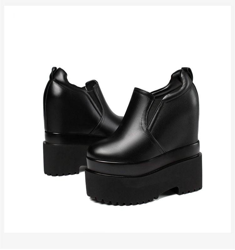 Giày sneaker nữ đế dày 16 cm tăng chiều cao phong cách trắng đơn giản — màu đen chi tiết 11
