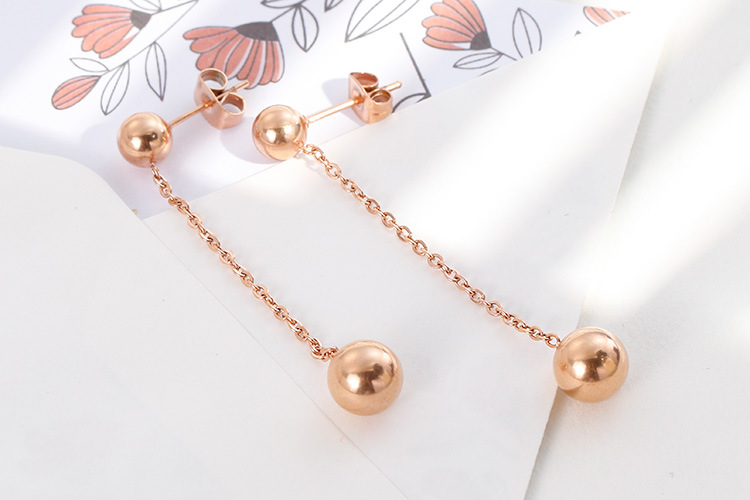 Japanese And Korean Temperamental Fashion Size Steel Ball Rose Gold Stud Earrings Female Fashionmonger Personalized Chain Wear Steel Ball Earrings Mixed Batch display picture 7