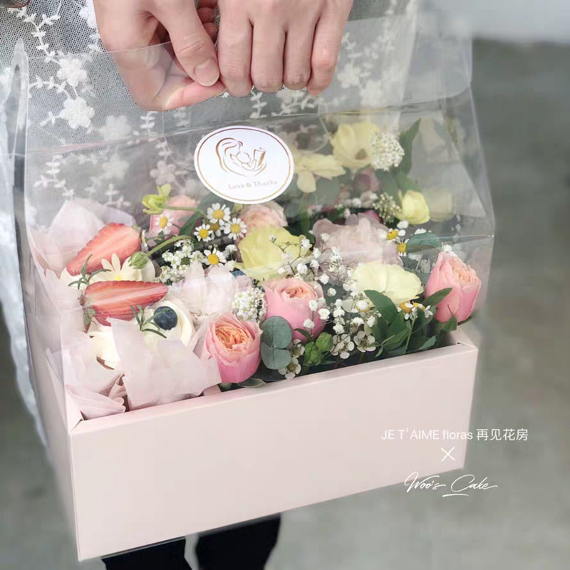 pvc全景透明手提花盒开窗折叠礼盒中秋节鲜花插花蛋糕烘培包装盒