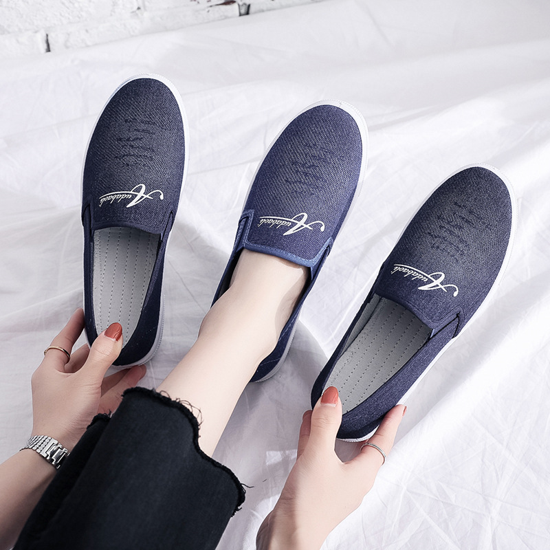 老北京布鞋女鞋平底休閑鞋牛仔帆布鞋壹腳蹬淺口單鞋春秋款學生鞋