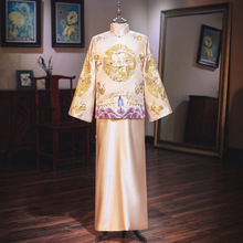 秀禾服2022新款婚礼男装红色绣花喜服男士新郎结婚中式马褂香槟色