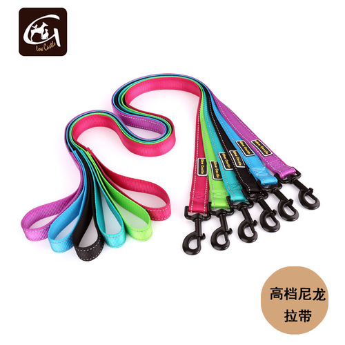 GlowCastle Dog Supplies Factory Dog Rope for Walking Dogs Black Hook Reflective Silk Nylon Pet Leash