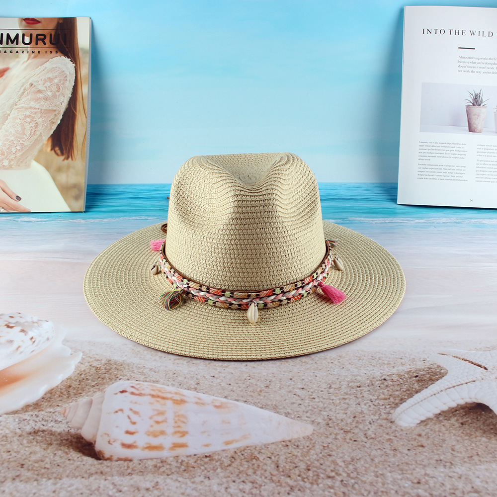 Sombrero de paja de papel británico de las mujeres europeas y americanas sombrero de sol de verano sombrero de Sol de ala plana sombrero de paja de ala grande sombrero de playa al por mayor