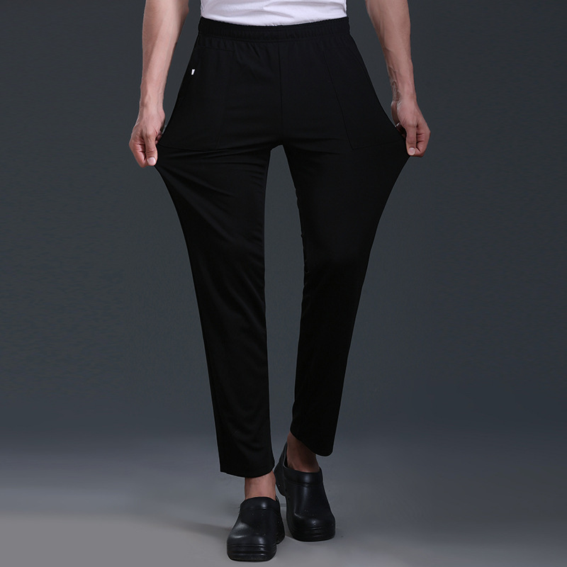 Kitchen Chef Work Pants Men's Hotel Waiter Cleaning Pants Women's Stretch Elastic Waist Black Loose Casual Pants