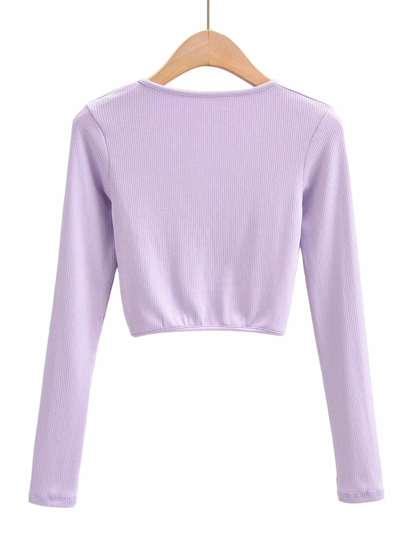 V-neck knot long-sleeved T-shirt NSHS61565