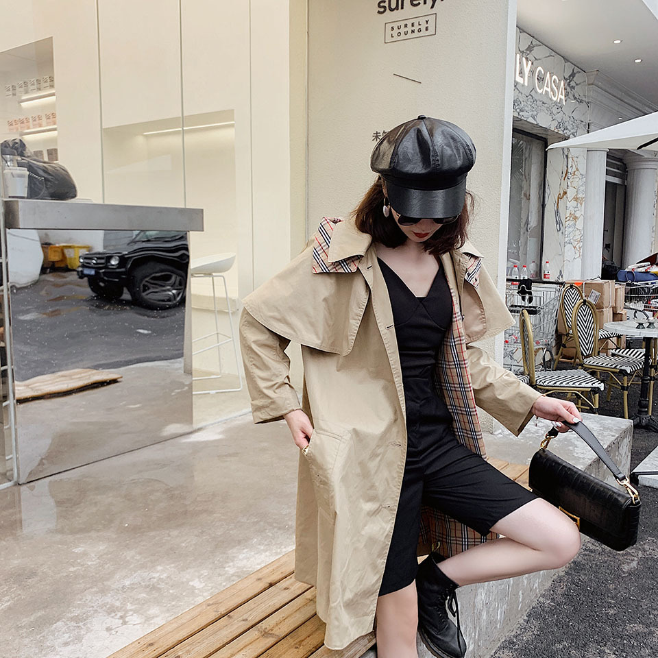 2020早春秋少女優雅鬥篷連帽寬松長袖中長風衣