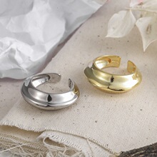 S925银批发戒指韩国东大门简约凹凸弧面光面开口女戒指食指银指环