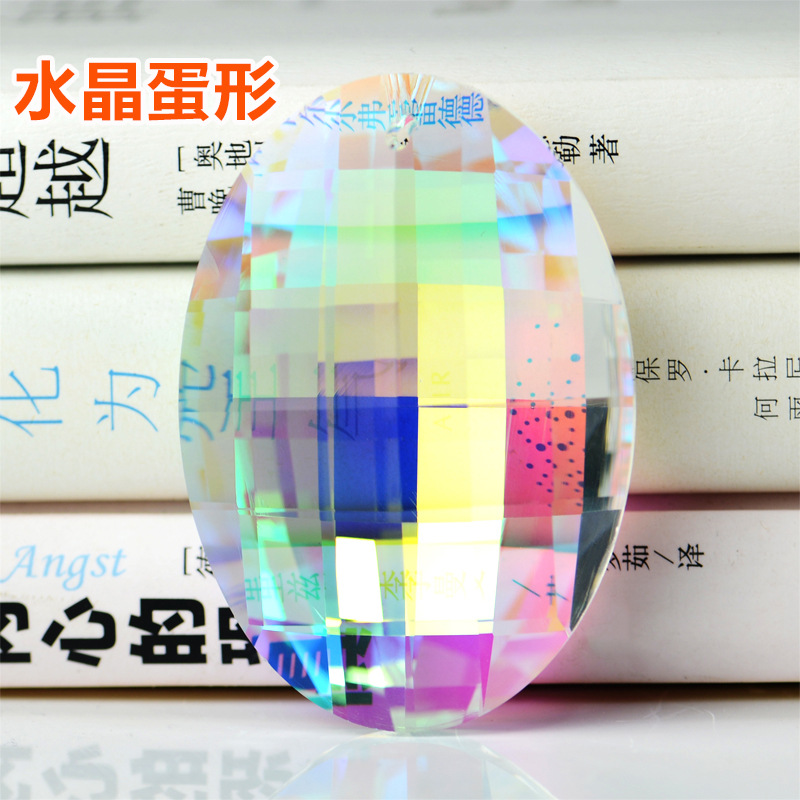 跨境专供七彩水晶蛋形ab彩水晶挂件玻璃五彩棱镜水晶灯吊婚庆坠子|ms