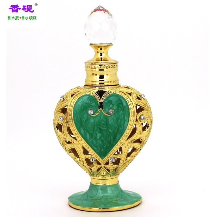 香砚12ml金色心形翠绿大桃心款香水瓶摆件1.jpg