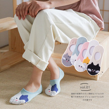 春夏新款隱形襪 女士日系卡通隱形短襪 可愛貓咪隱形船襪子批發