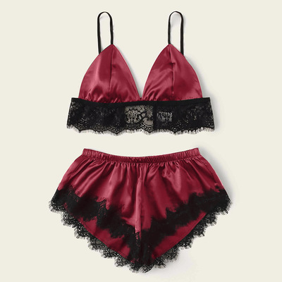 蕾丝性感套装女士睡衣欧美定制外贸工厂透明性感诱惑真丝情趣内衣|ru