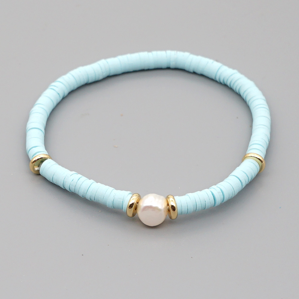 Fashion Bohemian Beach Style Natural Baroque Pearl Color Soft Ceramic Letter Bracelet For Women display picture 3