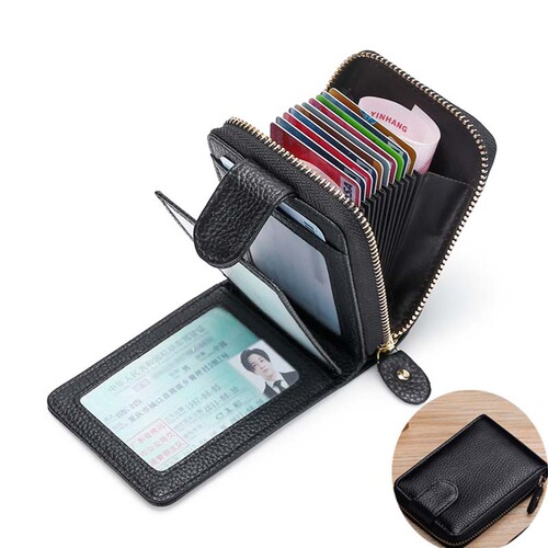 Cross-border top grain leather men's card wallet leather accordion card wallet RFID anti-theft card wallet genuine leather ID card case 