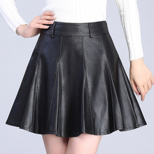 2022新款秋冬高腰女a字pu小皮裙百褶半身裙短款气质蓬蓬伞裙