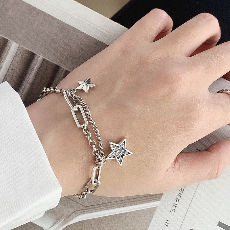 Korean S925 Sterling Silver Star Five-pointed Star Diamond Bracelet display picture 3