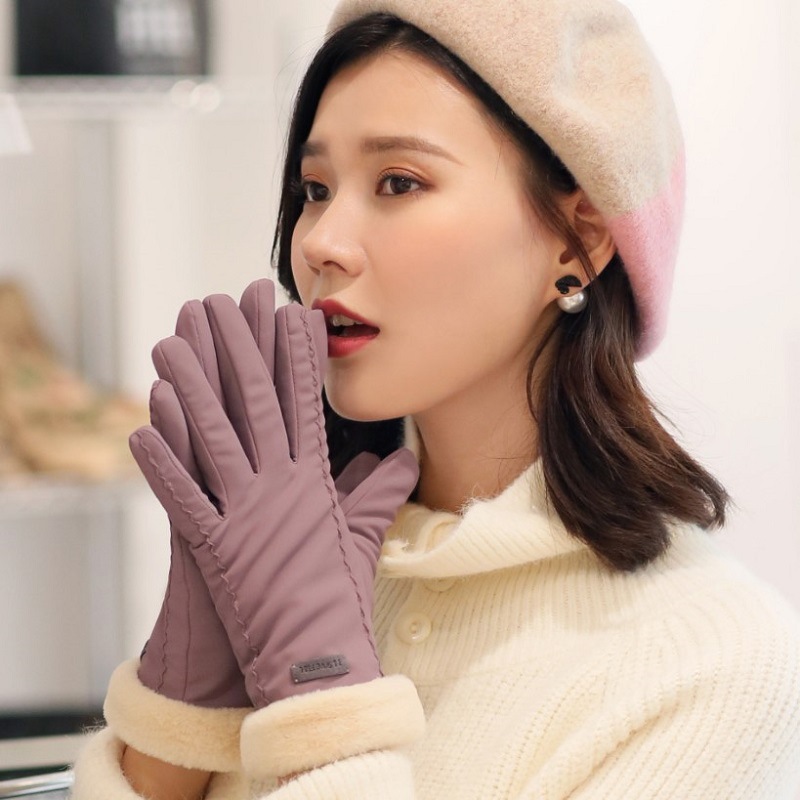 冬季款加绒加厚肤感手套女时尚百搭触屏保暖手套户外骑行开车手套