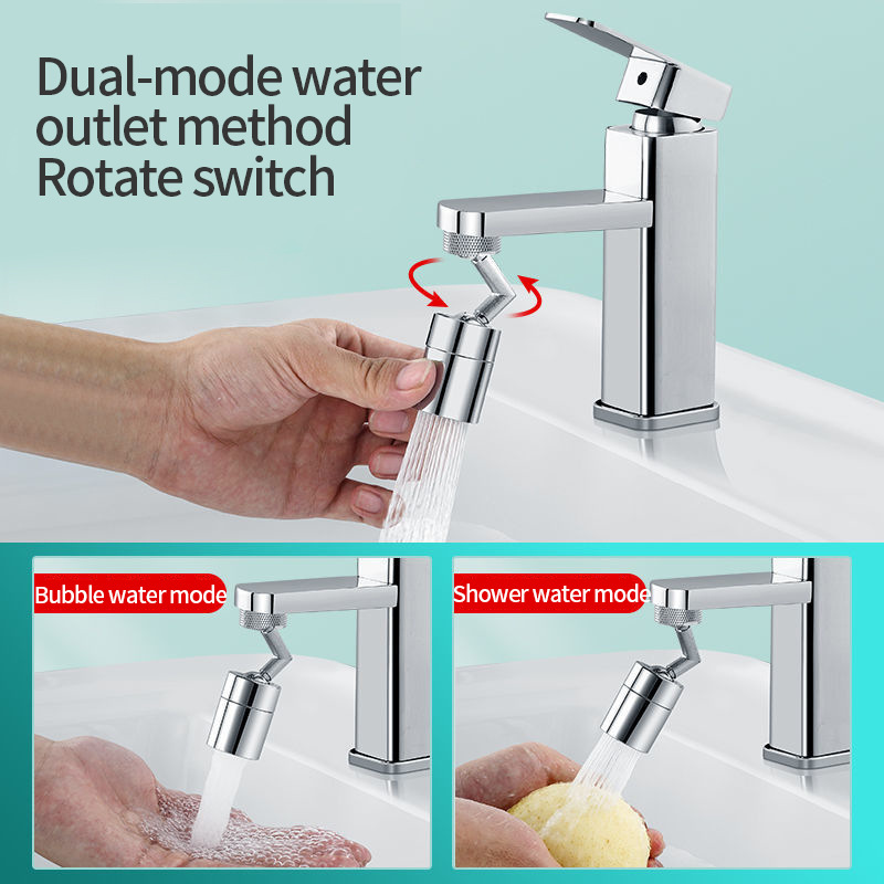 720 Degree Universal Rotating Splash Head Shower Double Outlet Filter Bubbler Faucet Faucet