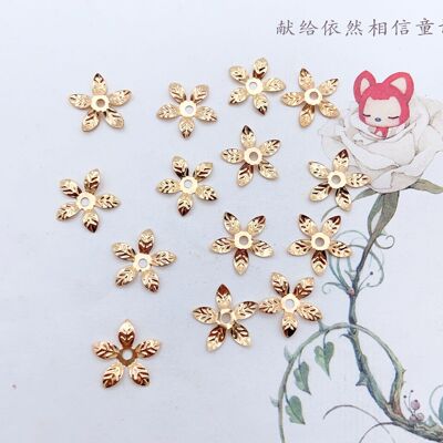 DIY飾品配件 16mm小五葉樹葉紋金屬鐵片花古風新娘頭飾團扇配件