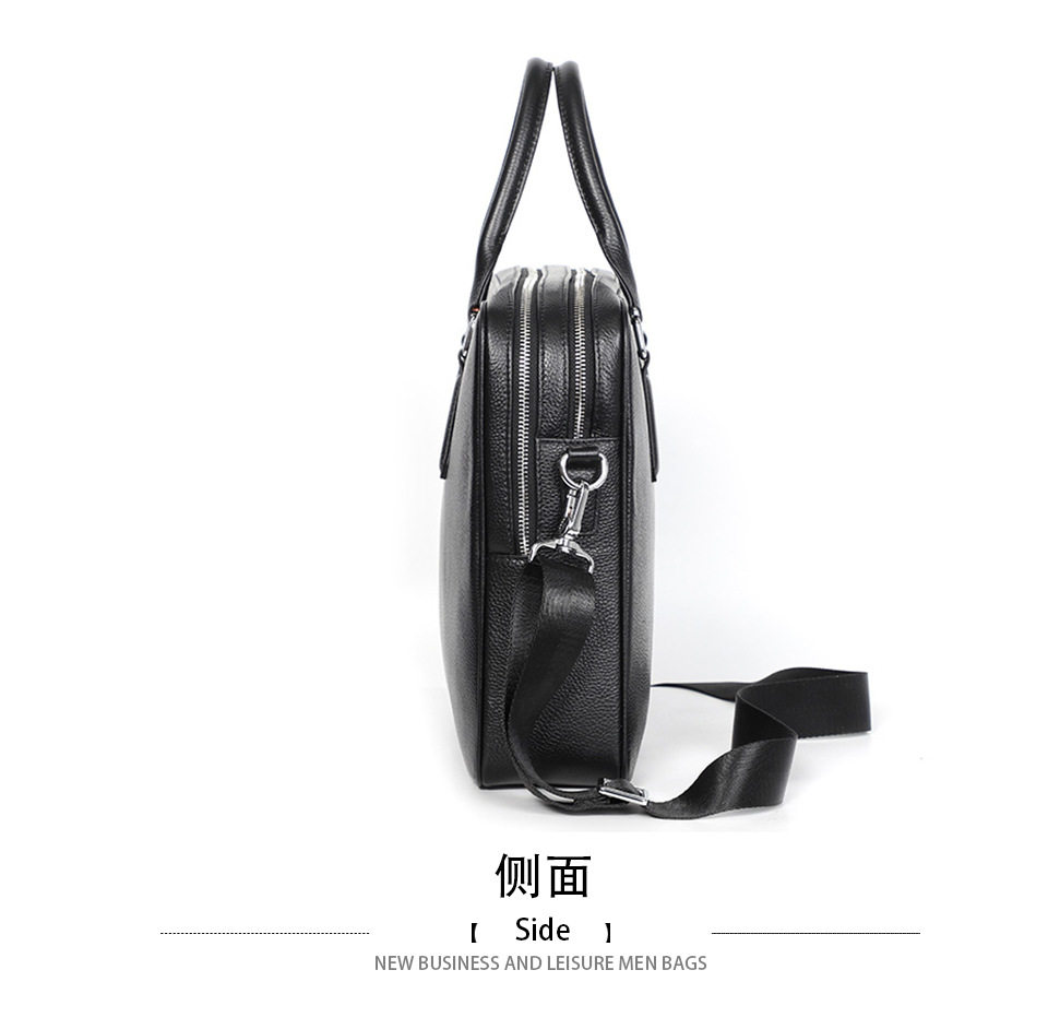 Túi xách tay nam công sở da bò lớp đầu kiểu ngang dung tích lớn 38×29,5×9 cm — Màu đen chi tiết 11