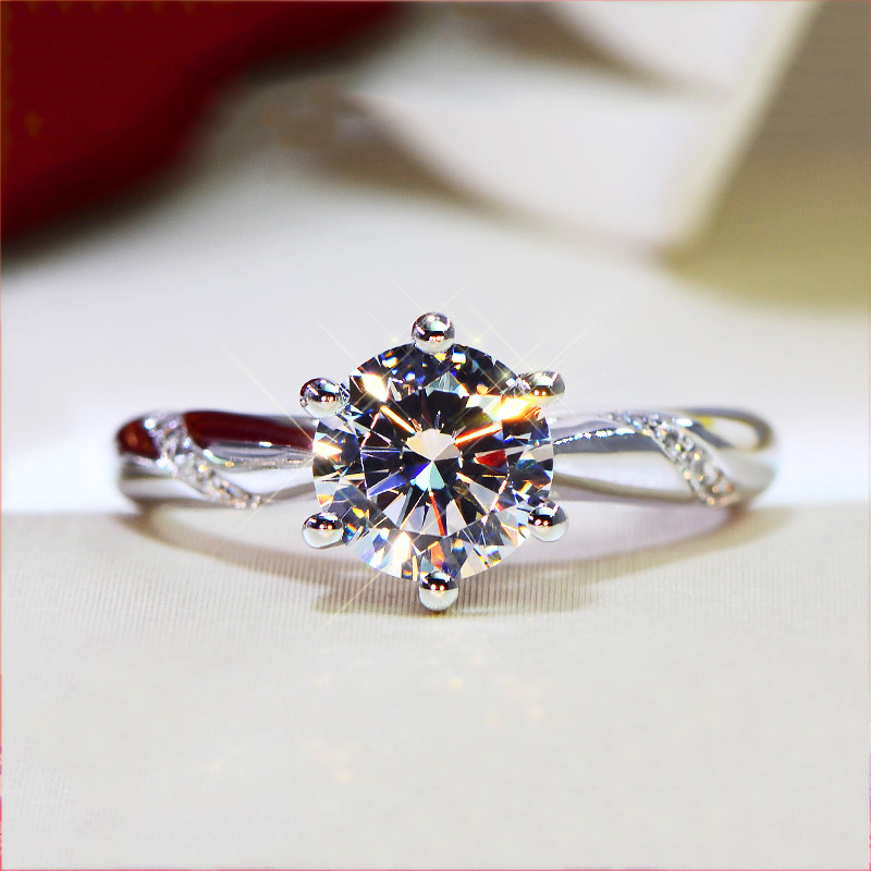Pt950 Plated Platinum Imitation D Grade High Carbon Moissan Diamond Ring Classic Micro Inlaid Hearts And Arrows Six Claw Ring display picture 1