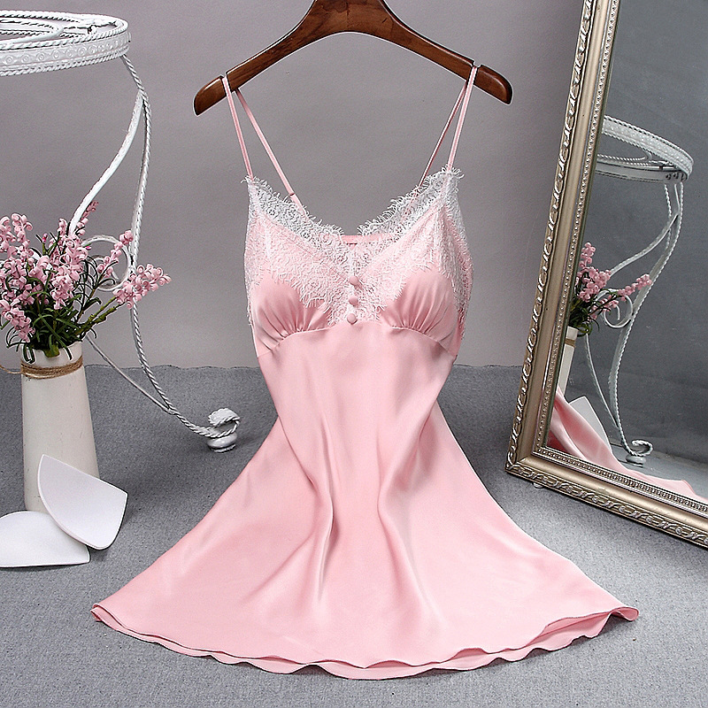 夏季吊带蕾丝拼接睡裙 舒适凉爽轻薄女士性感家居服 厂家现货批发