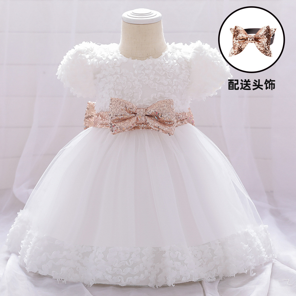 Baby one-year-old dress, sequined belt,...