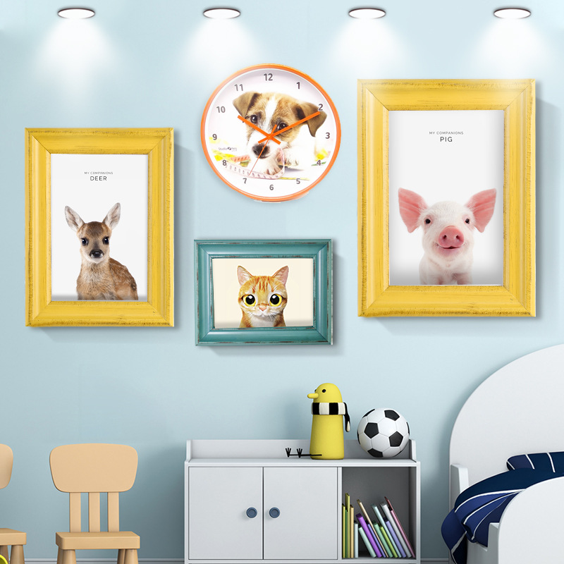 工廠直銷現代簡約實木相框萌系挂牆擺台畫框創意組合兒童照片牆