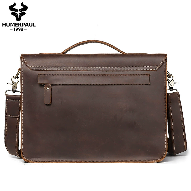 Retro one-shoulder bag, capacious laptop, business version, genuine leather
