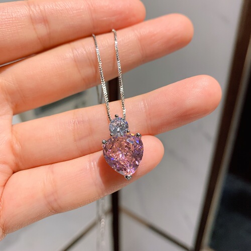 Zhuang Sheng Sheng Jewelry Bestselling Fake Colorful Gemstone Pink Diamond Heart Shape Pendant Necklace Heart Shape Earrings Set